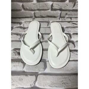 J Crew Capri Sandal White Leather Thong Flat Flip Flop Slide  Size 9
